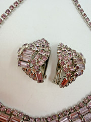 Vintage Necklace Light Purple Clip On Earrings Estate Lot Matching Baguette PJ
