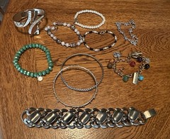Vintage to Modern Lot 10 Bracelets Beaded Charm Bangles Cuff Chain Faux Pearls