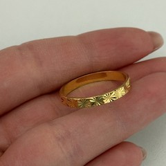 Vintage Milor Italy 925 Sterling Gold Vermeil Etched Starburst Band Ring Size 9