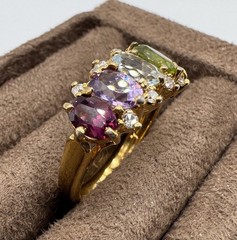 VTG Sterling Silver Multi Gemstone & CZ Gold-Plated Ring Size 7 Fessenden