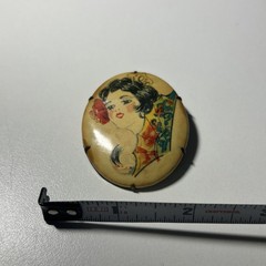 1920s Celluloid Flapper Girl Brooch Portrait Design
