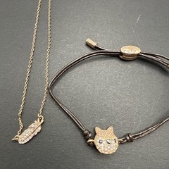 Lot Of Fossil Signed Rose Gold Tone Necklaces And Bracelet Bike Fox Feather J150
