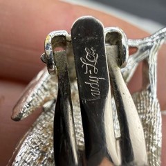 Vintage Judy Lee Brooch Clip On Earrings Set Silver Tone Leaf Signed