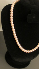Beautiful Vintage Faux Pink Pearl Necklace 18″ Clasp Stamped D.B. Metal