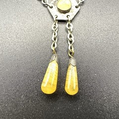 Vintage Art Deco Style Necklace Glass Filigree Pendant Drop Fringe
