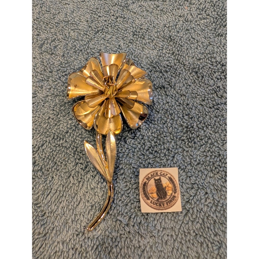 Vintage Gold Tone Flower Brooch Layered Petal Floral Pin Mid Century 3.25 Inch
