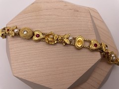 Vintage Goldtone Red Clear Rhinestone Slide Bracelet Missing Two Stones