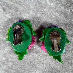Vtg Clip On Earrings Lot 80s Pink Plastic Geometric & Polymer Clay Flower Floral