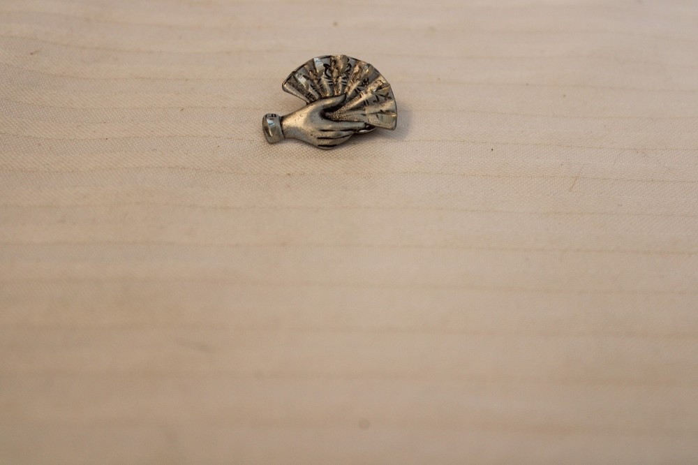 Vintage Woman’s Hand with a Fan, Pewter Tone Lapel Tie Tack Pin Brooch