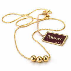 VTG Monet Gold Tone Bead Necklace NWT 15 Inch Rope Chain Minimalist 1980s Choker