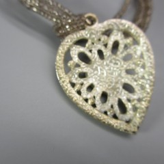 Heart Necklace Pendant Enamel Rhinestone Glass Seed Bead Multistrand 1928 18″