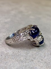 Vintage 1950’s Birks Platinum Cabochon Sapphire French Diamond Cocktail Ring