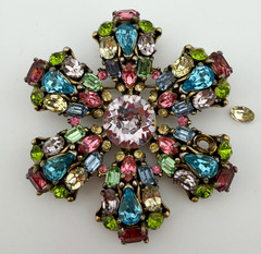 Hollycraft Pastel Rhinestone Parure Necklace Brooch Rings Earrings 6 Pc Lot 1953