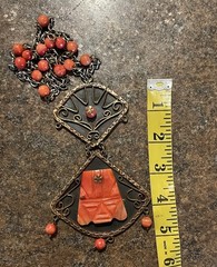 Vtg Mixed Metal Brutalist Onyx Aztec Mayan Signed Casa Luna Pendant Necklace