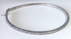 Vtg (Antique?) Silver-tone Clear Rhinestone Rigid Tennis-style Necklace 16″