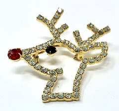 Christmas Reindeer Reindeer Vintage Pin Brooch Hand Made Gold Overlay