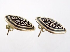Sterling Silver Black Onyx Glyph Stud Earrings 925 Geometric Studs 6.9g .75 Inch