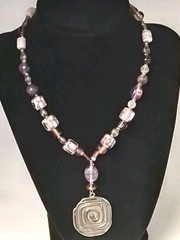 Vintage Purple Art Glass Beads Necklace Silver Pendent Choker Collar Bohemian