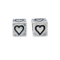Vintage Sterling Silver 925 Heart Cube Spacer Charm Beads Pair