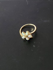 14K YELLOW GOLD OPAL AND DIAMOND RING SIZE 7, 3.1g