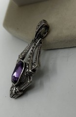 Vtg Avon 1994 Art Deco Faux Amethyst Marcasite Pendant SilverTone