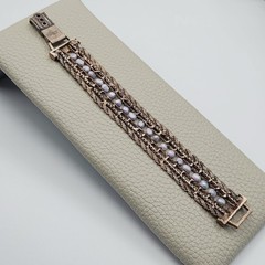 Vintage Multi Strand Bracelet Purple Bead Rhinestone Slide Clasp Antiqued Tone