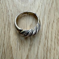 Vintage Sterling Silver 14K Gold Croissant Dome Ring Twisted Band Engraved