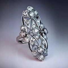 14k White Gold FN Art Deco Style Round Cut Lab Created Diamond Anniversary Ring