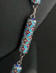 VINTAGE CHINESE EXPORT SILVER & CLOISONNÉ ENAMEL BARREL TUBE LINK NECKLACE 77CM