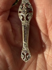 Antique Edwardian Silver Tone Large Stickpin Brooch Pin Etched Ornate Crystals