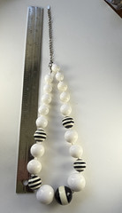 VTG VCLM Signed Mod Black White Striped Resin Bead Statement Choker Necklace 80s