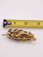 VTG Green Yellow Rhinestone Leaf Spray Brooch Gold-Tone