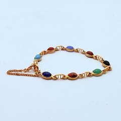 Vintage Scarab Bracelet Gold Tone Metal Faux Stone 7.5”