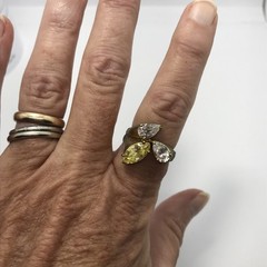 Vintage Sterling Silver Gold Plated Multi Color Cubic Zirconia Stone Ring sz 7