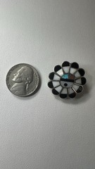 Vintage Zuni Native 925 Silver Sunface Brooch Inlay Design Natural Stones