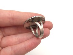 Vintage Zuni Old Pawn Sterling Turquoise Needlepoint Leaf Motif size 6 Ring