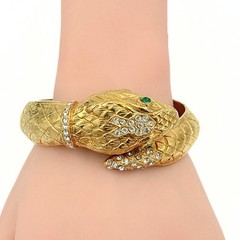 Unic Snake Secret Watch Gold Plated Figural Serpent Bangle Rhinestone Bracelet