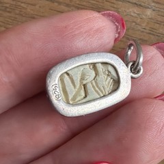Vintage 925 Sterling Silver Egyptian Revival White Scarab Pendant