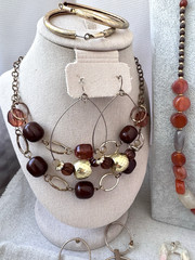 Boho Browns Golds earthy Polished Stone Crystal retro 1970s 1990s Jewelry Lot