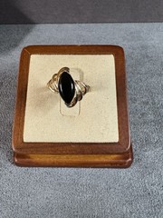 Vintage Marquise Black Onyx Cocktail Ring 14K Yellow Gold, Size 5.5 2.7 Grams