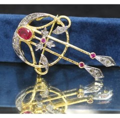 0.80ct Rose Cut Diamond Ruby 925 Sterling Silver Antique Look Wedding Brooch Pin