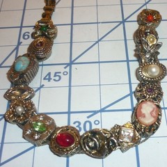 Vintage Slide Charm Bracelet Cameo Faux Turquoise Pearl Victorian Style