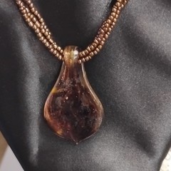Vintage 1990s Art Glass Pendant On Seed Beads
