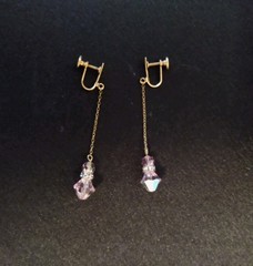 Vintage Goldtone Chain w/Pink Crystals & Rhinestones Dangle Screw Back Earring
