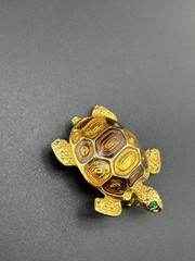 AAi Gold Tone Green Eye Rhinestone Turtle Brooch