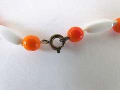Vintage Glass Bead Mod Necklace 60’s White Orange XX Long 28 in