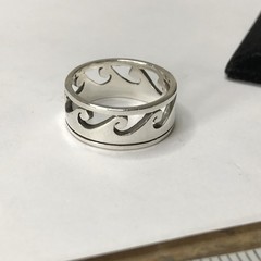 Mens 925 Sterling Silver Vintage Wave Band Ring Size 11.75, 10mm, 8.64grams