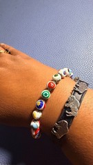 Vintage Murano Millefiori Mosaic Glass Bead Bracelet with Gold Tone Clasp