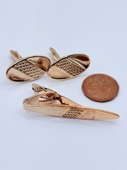 Vintage Swank Mid-Century Gold-tone Cufflinks and Tie Bar Set in Orininal Box