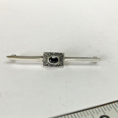 Sterling Silver Marcasite Black Onyx Bar Brooch 4.47grams